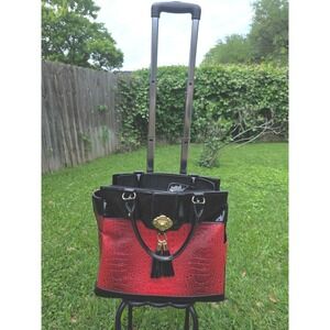 American Bee Rolling Laptop Tote Bag Red Croc Embossed Black Patent Carry On